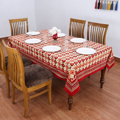 Artisan Block Print Cotton Tablecloth, Yellow and Red Indian Rectangle Dining Cover - My Store