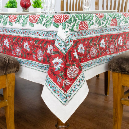 handmade tablecloth, green and red tablecloth, block printed table cover, cotton table cover, premium cotton tablecloth, floral tablecloth, indian tablecloth, Jaipuri tablecloth, green and pink table linens, boho home decor, table cover for dinning table cover, rectangle table cover, table cloth for dinning decor, custom table cloth,  washable table cloth, outdoor tablecloth, indoor tablecloth, gifts for fathers day