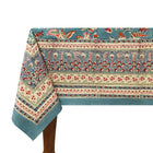 Blueish Green and Orange Floral Hand Block Printed Rectangle Dining Tablecloth