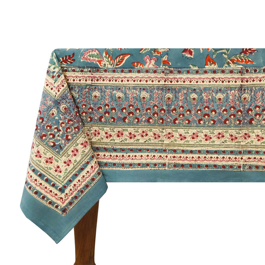 handmade tablecloth, blueish green and orange tablecloth, block printed table cover, cotton table cover, premium cotton tablecloth, floral tablecloth, indian tablecloth, Jaipuri tablecloth, green and pink table linens, boho home decor, table cover for dinning table cover, rectangle table cover, table cloth for dinning decor, custom table cloth,  washable table cloth, outdoor tablecloth, indoor tablecloth, gifts for fathers day