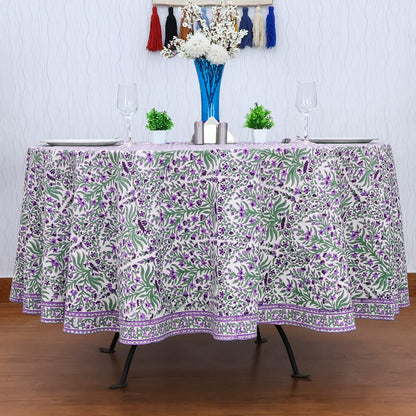 Purple and Green Floral Round Tablecloth - Indian Block Print Round Table Cover - My Store