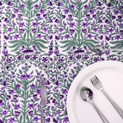 Purple and Green Floral Round Tablecloth - Indian Block Print Round Table Cover - My Store