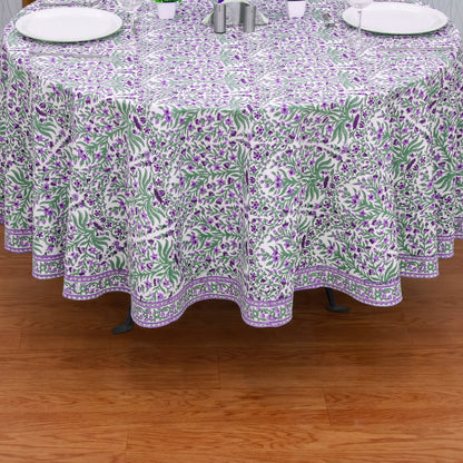 Purple and Green Floral Round Tablecloth - Indian Block Print Round Table Cover - My Store