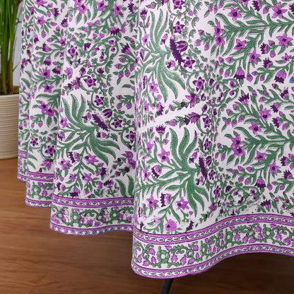 Purple and Green Floral Round Tablecloth - Indian Block Print Round Table Cover - My Store