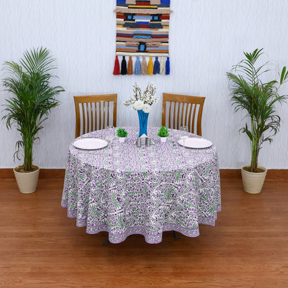 Purple and Green Floral Round Tablecloth - Indian Block Print Round Table Cover - My Store