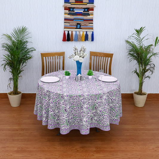 Purple and Green Floral Round Tablecloth - Indian Block Print Round Table Cover - My Store