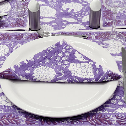 Purple and White Dinning Tablecloth, Hand Block Printed Table Cover - My Store