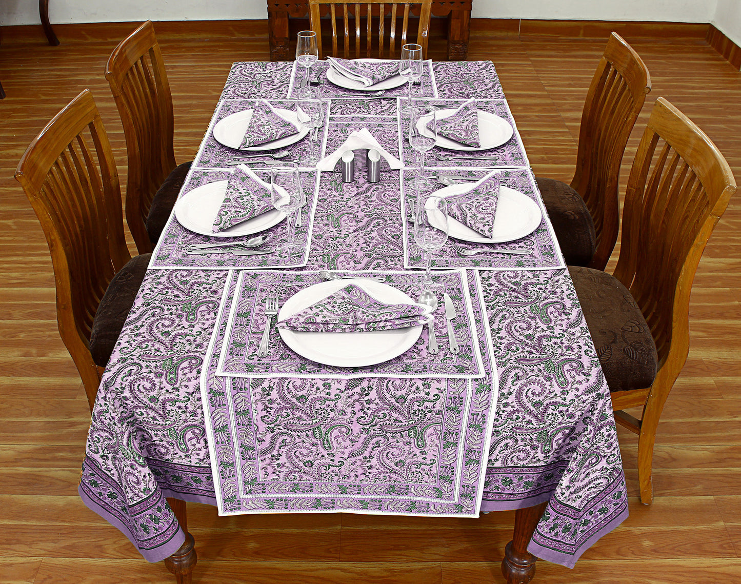 Cotton Floral Purple Green Rectangle Dinning Tablecloth - My Store