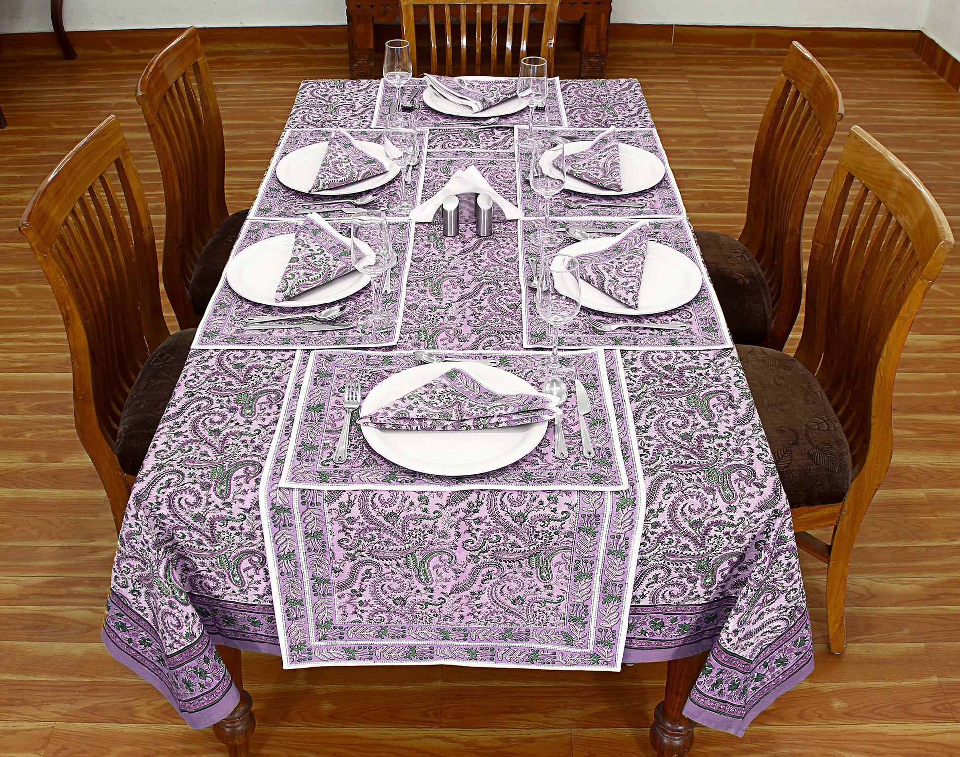 Cotton Floral Purple Green Rectangle Dinning Tablecloth - My Store