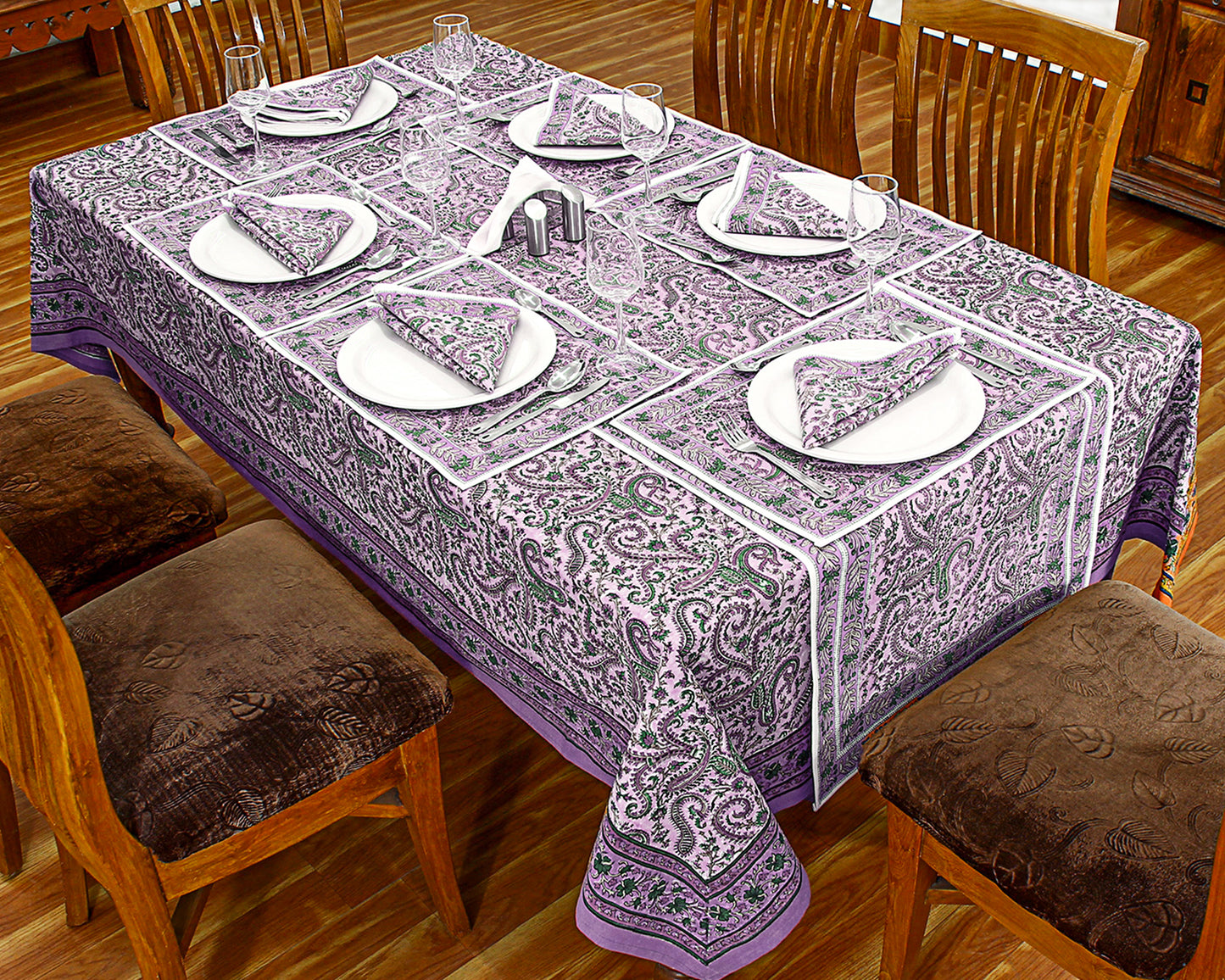 Cotton Floral Purple Green Rectangle Dinning Tablecloth - My Store