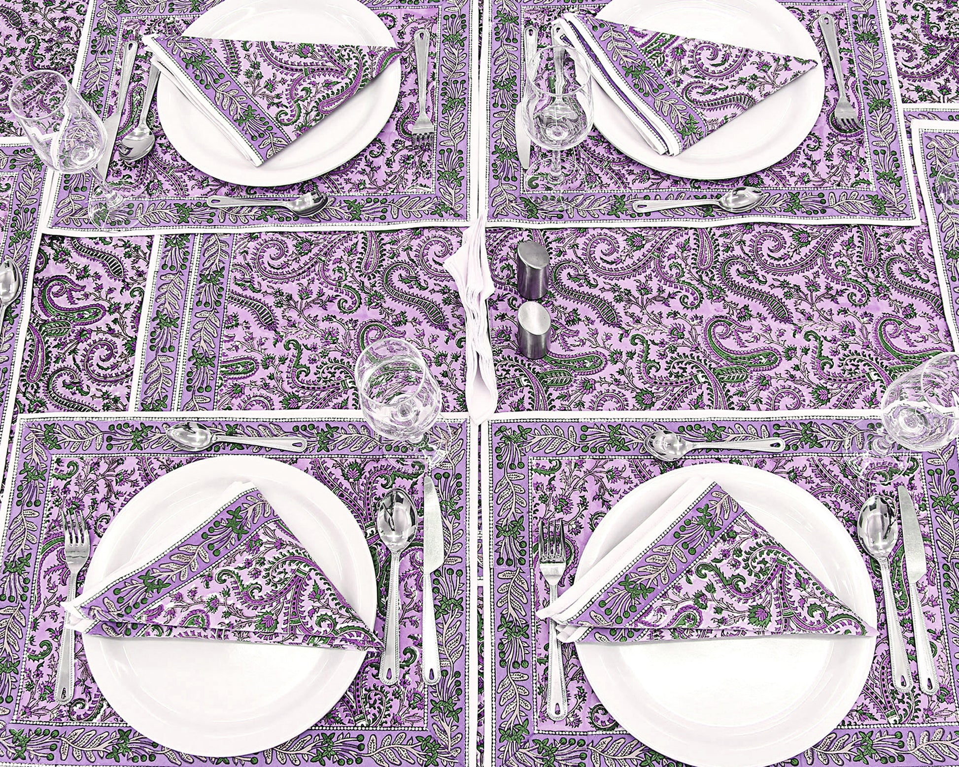 Cotton Floral Purple Green Rectangle Dinning Tablecloth - My Store