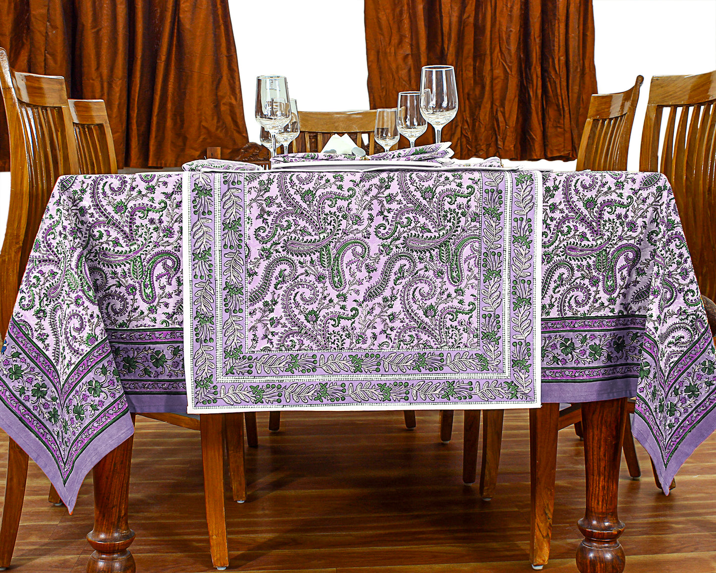 Cotton Floral Purple Green Rectangle Dinning Tablecloth - My Store