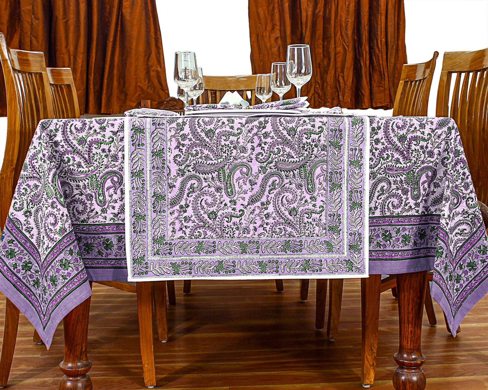 Cotton Floral Purple Green Rectangle Dinning Tablecloth - My Store