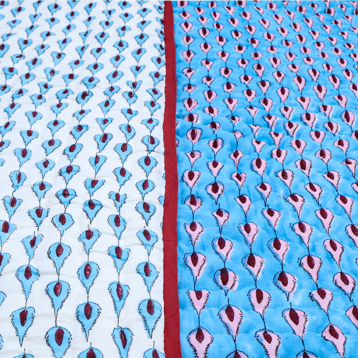 Blue and Marron Handmade Block Printed Quilts - My Store