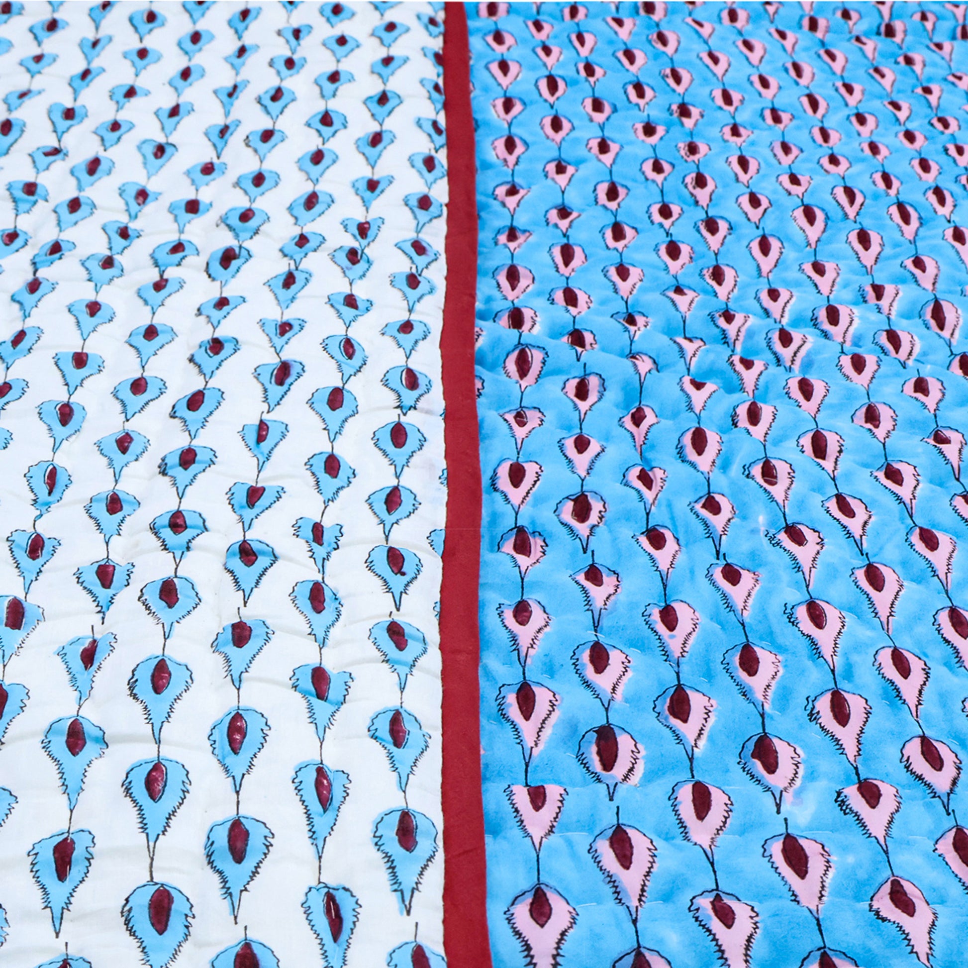 Blue and Marron Handmade Block Printed Quilts - My Store