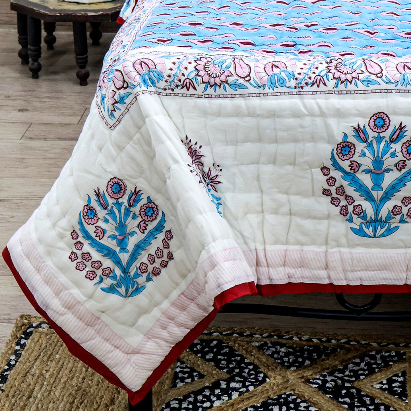 Blue and Marron Handmade Block Printed Quilts - My Store
