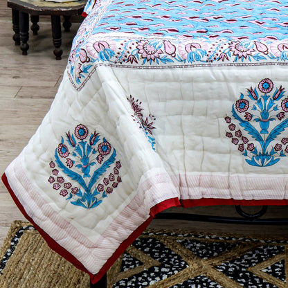 Blue and Marron Handmade Block Printed Quilts - My Store