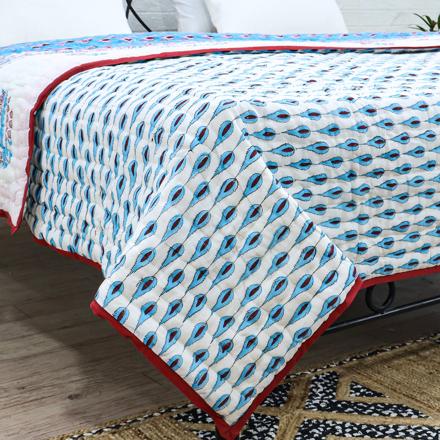 Blue and Marron Handmade Block Printed Quilts - My Store