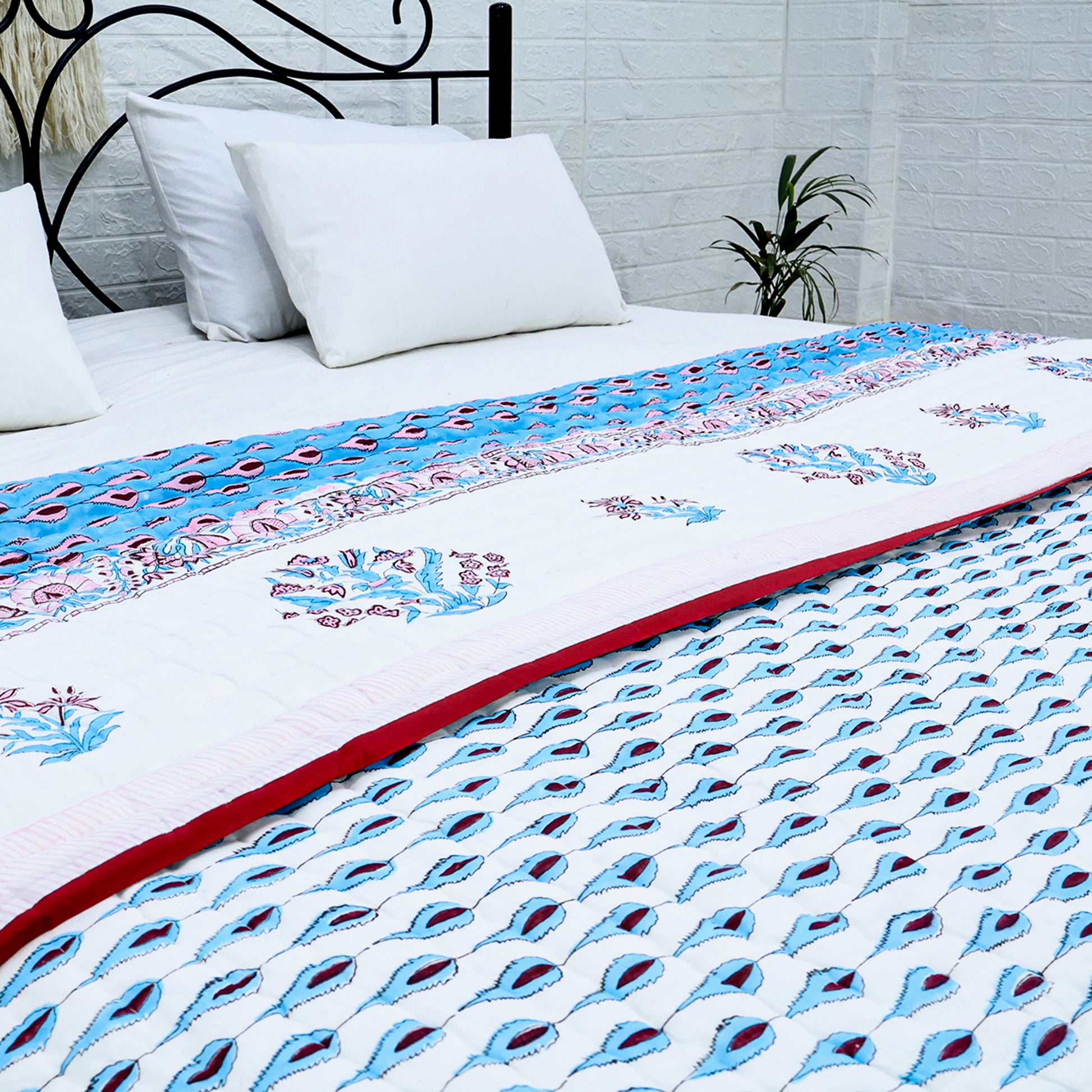 Blue and Marron Handmade Block Printed Quilts - My Store