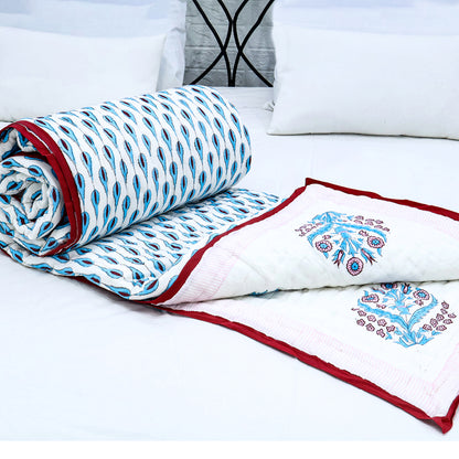 Blue and Marron Handmade Block Printed Quilts - My Store