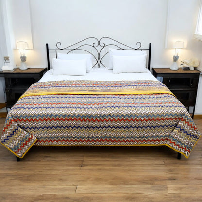 Yellow and Red Hand Block Printed Cotton Quilts - My Store