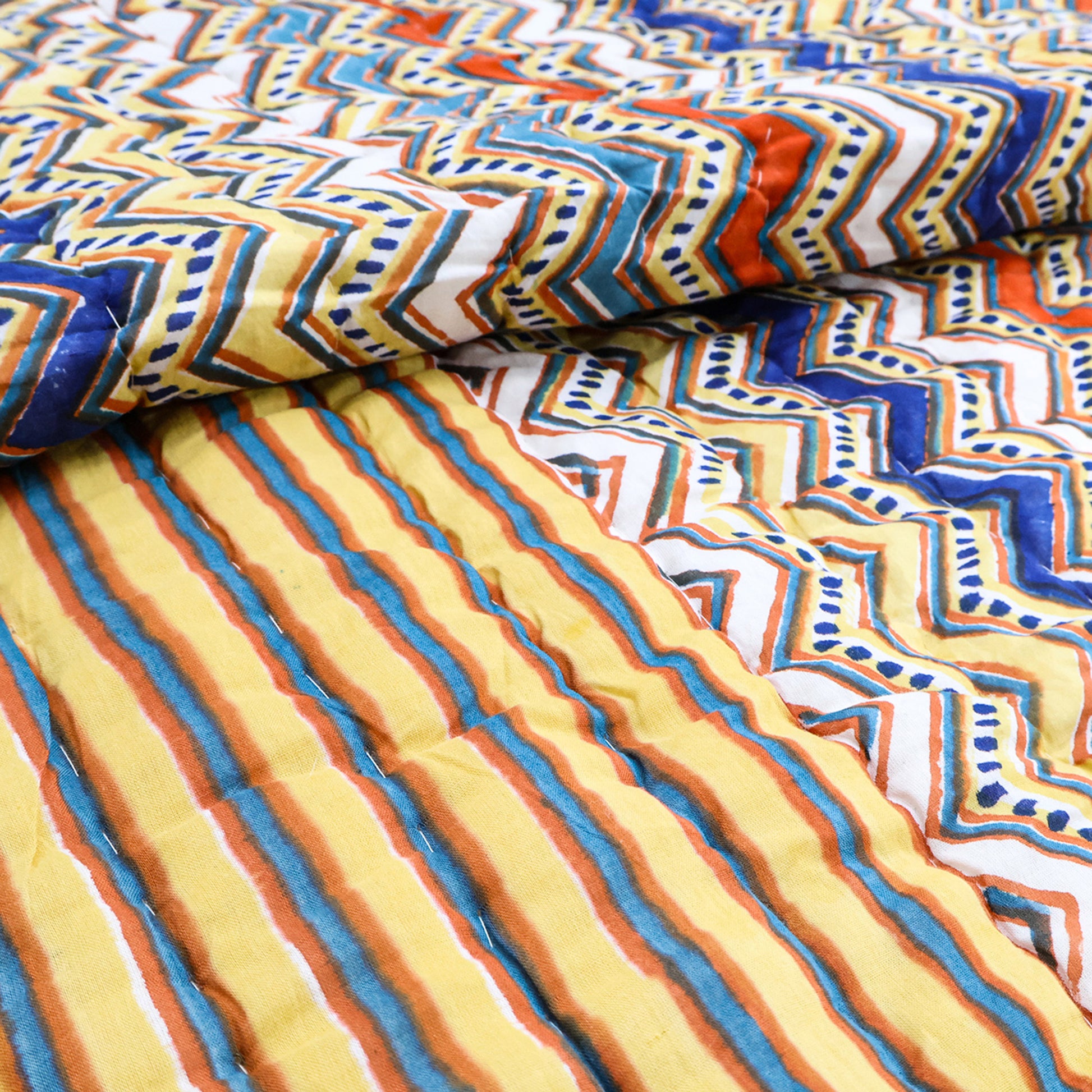 Yellow and Red Hand Block Printed Cotton Quilts - My Store