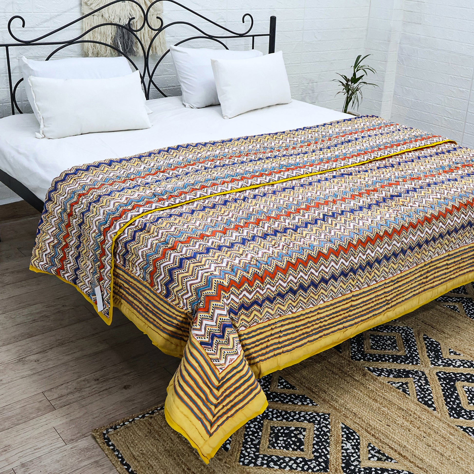 Yellow and Red Hand Block Printed Cotton Quilts - My Store