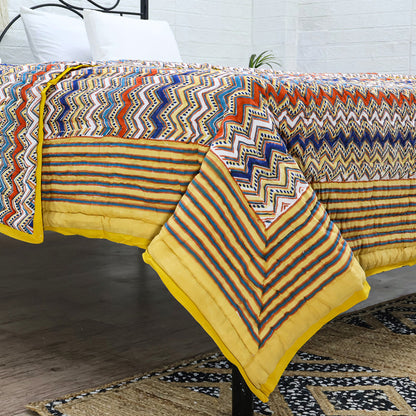 Yellow and Red Hand Block Printed Cotton Quilts - My Store