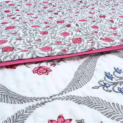Pink and White Handmade Block Printed Cotton Quilts - My Store
