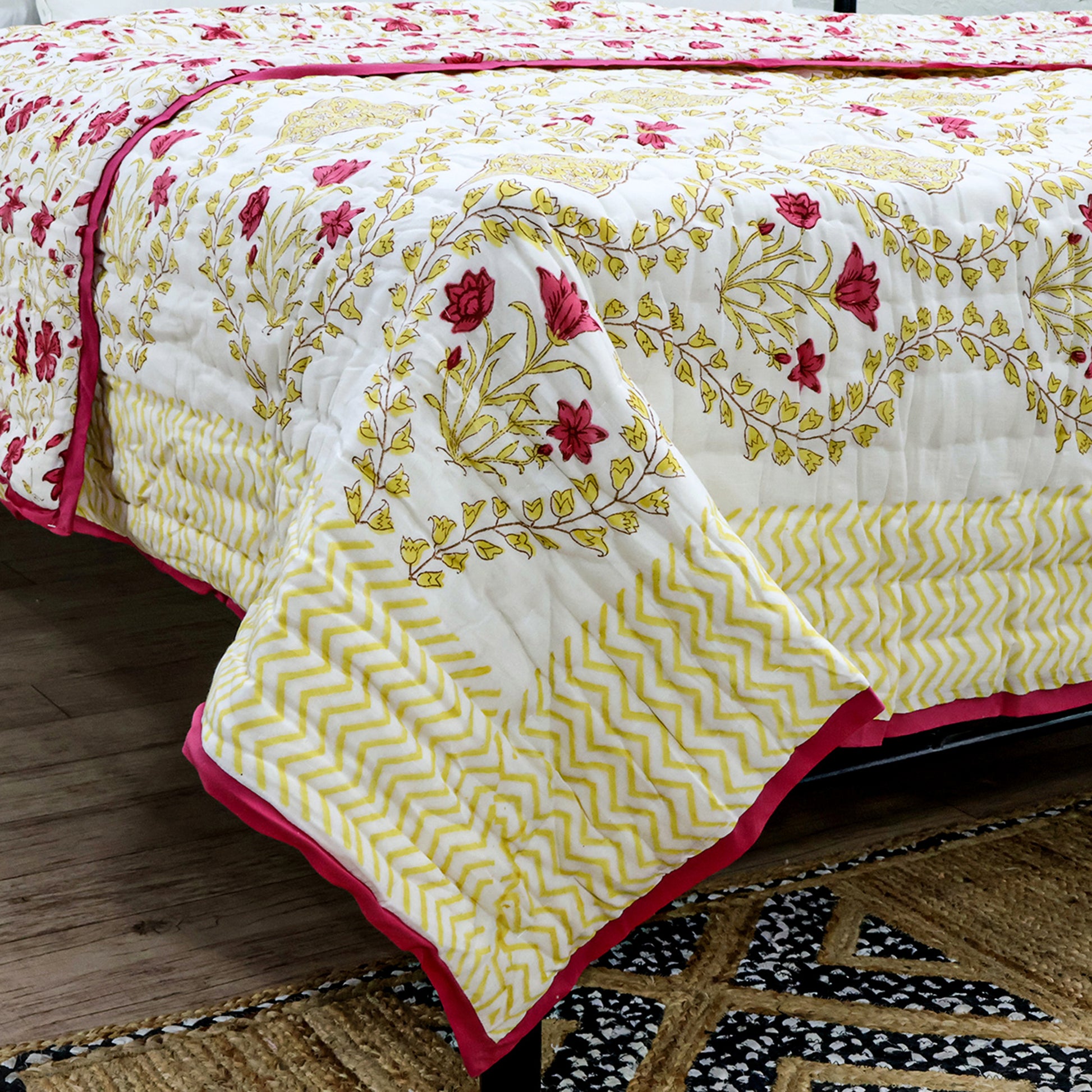 Floral Cotton Block Printed Quilts - My Store