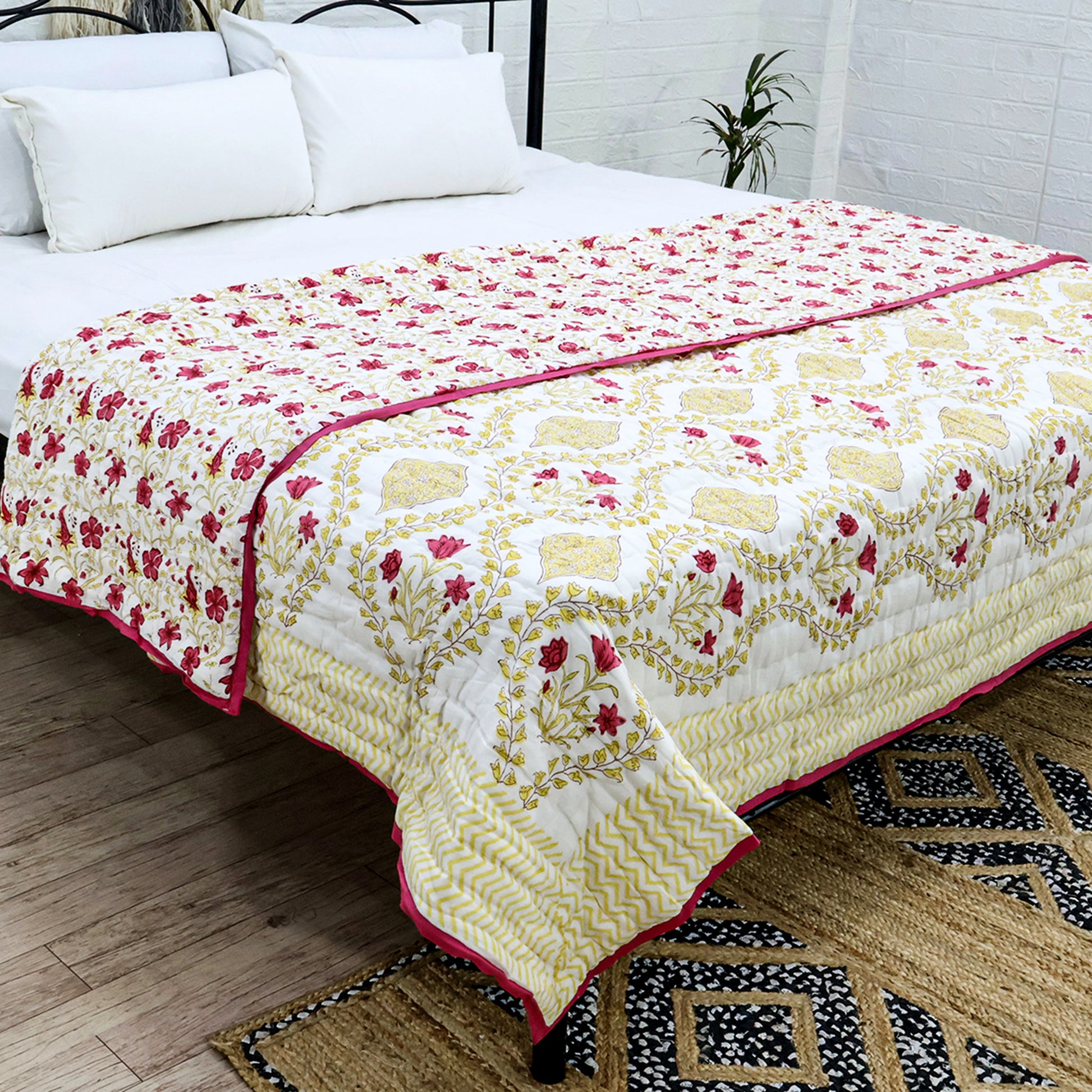 Floral Cotton Block Printed Quilts - My Store