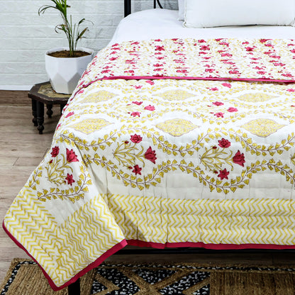 Floral Cotton Block Printed Quilts - My Store