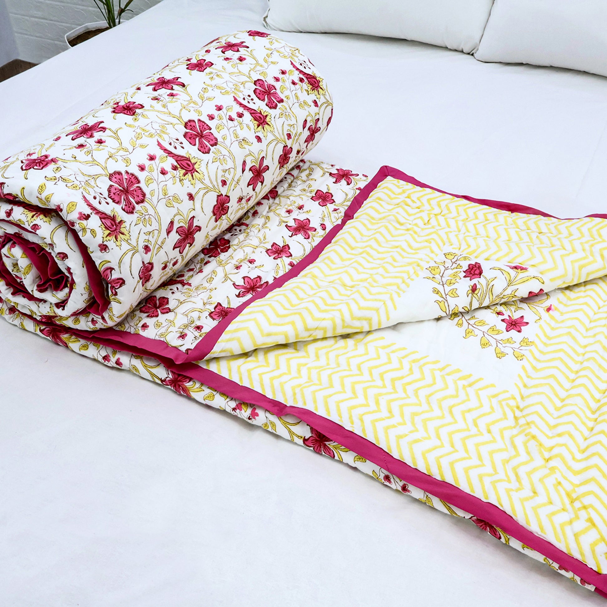 Floral Cotton Block Printed Quilts - My Store