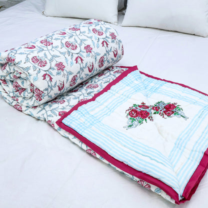 Red And Green Block Printed Cotton Quilts - My Store