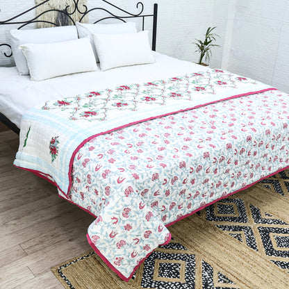 Red And Green Block Printed Cotton Quilts - My Store