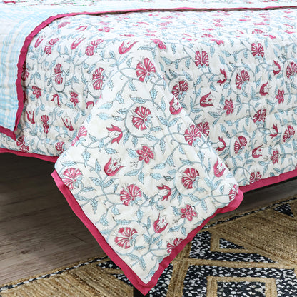 Red And Green Block Printed Cotton Quilts - My Store