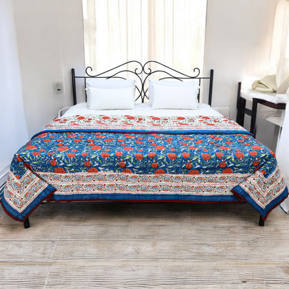 Red And Blue Handmade Block Printed Cotton Quilts - My Store