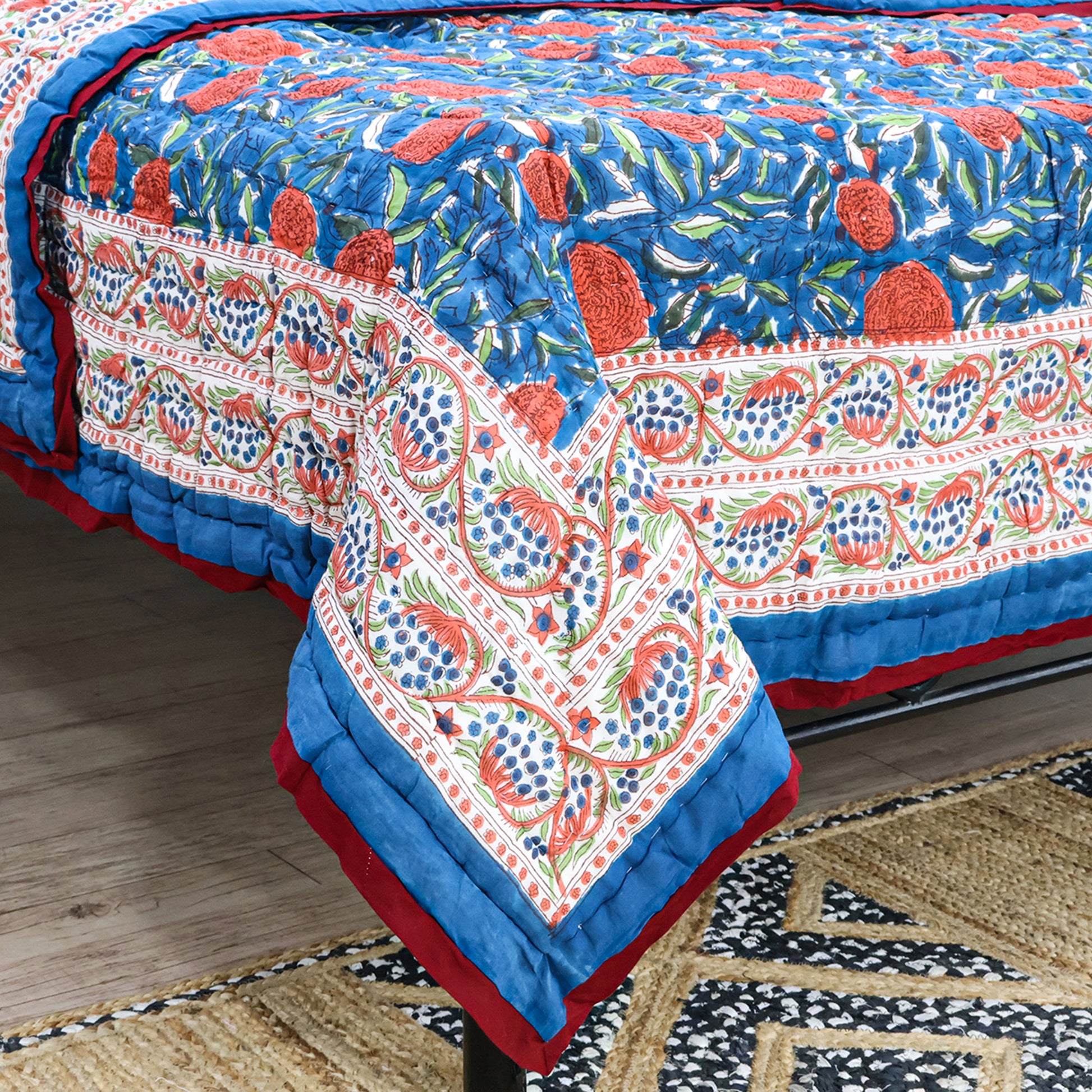Red And Blue Handmade Block Printed Cotton Quilts - My Store