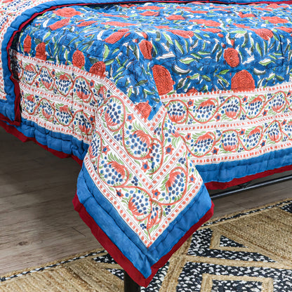 Red And Blue Handmade Block Printed Cotton Quilts - My Store