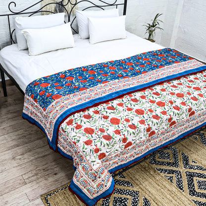 Red And Blue Handmade Block Printed Cotton Quilts - My Store