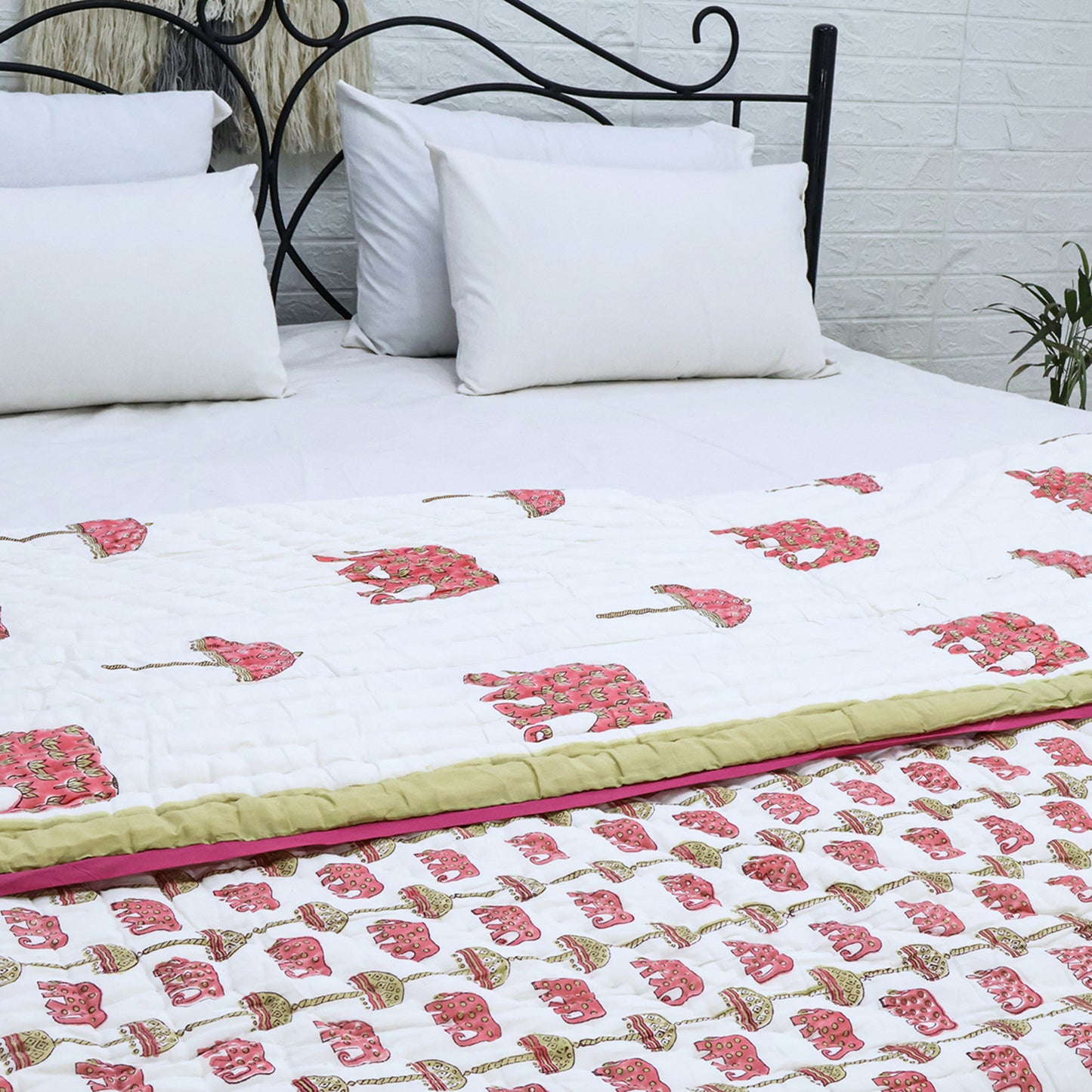 Pink And White Hand Block Printed Cotton Quilts - My Store