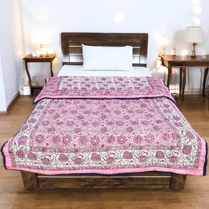 Pink and White Hand Block Printed Cotton - My Store