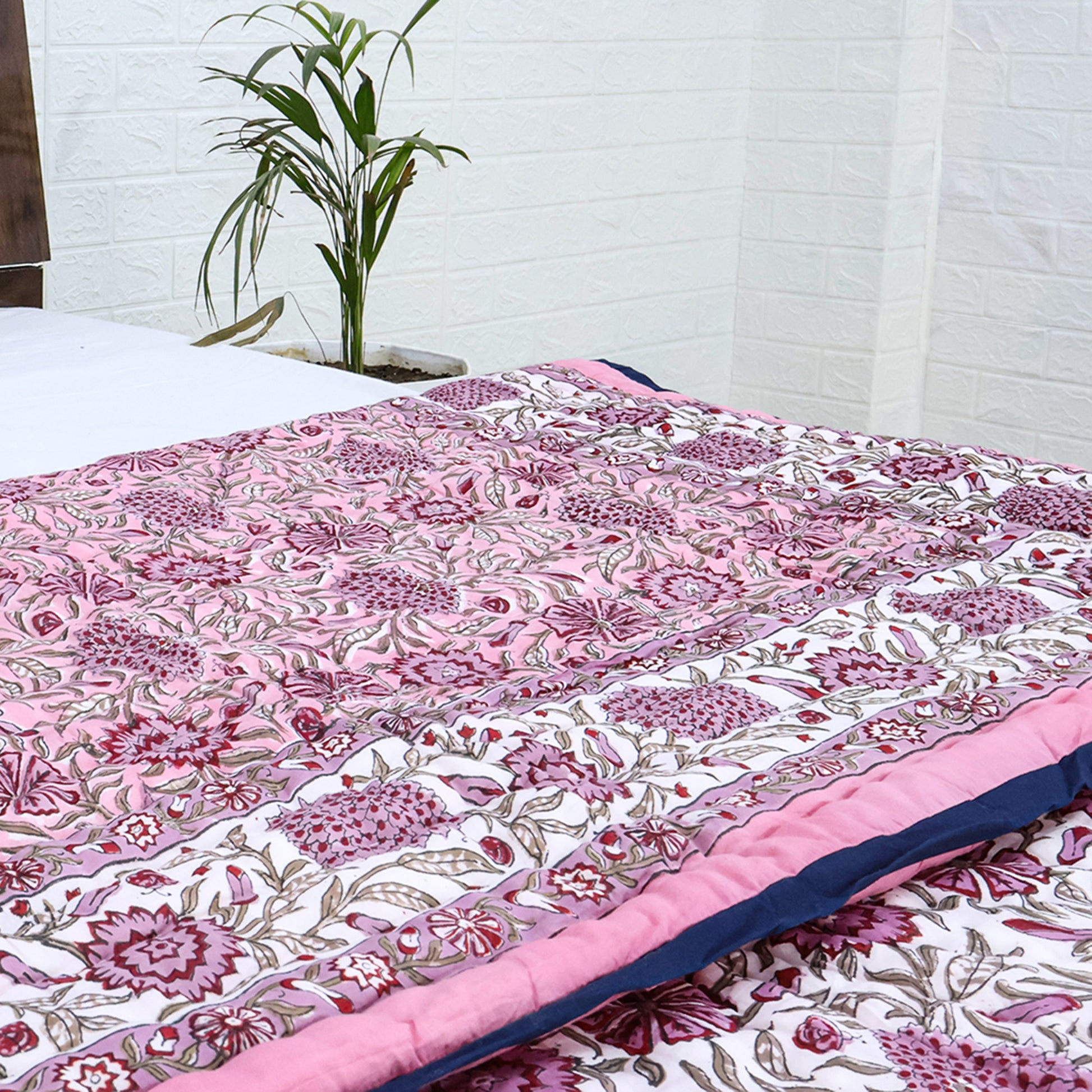 Pink and White Hand Block Printed Cotton - My Store