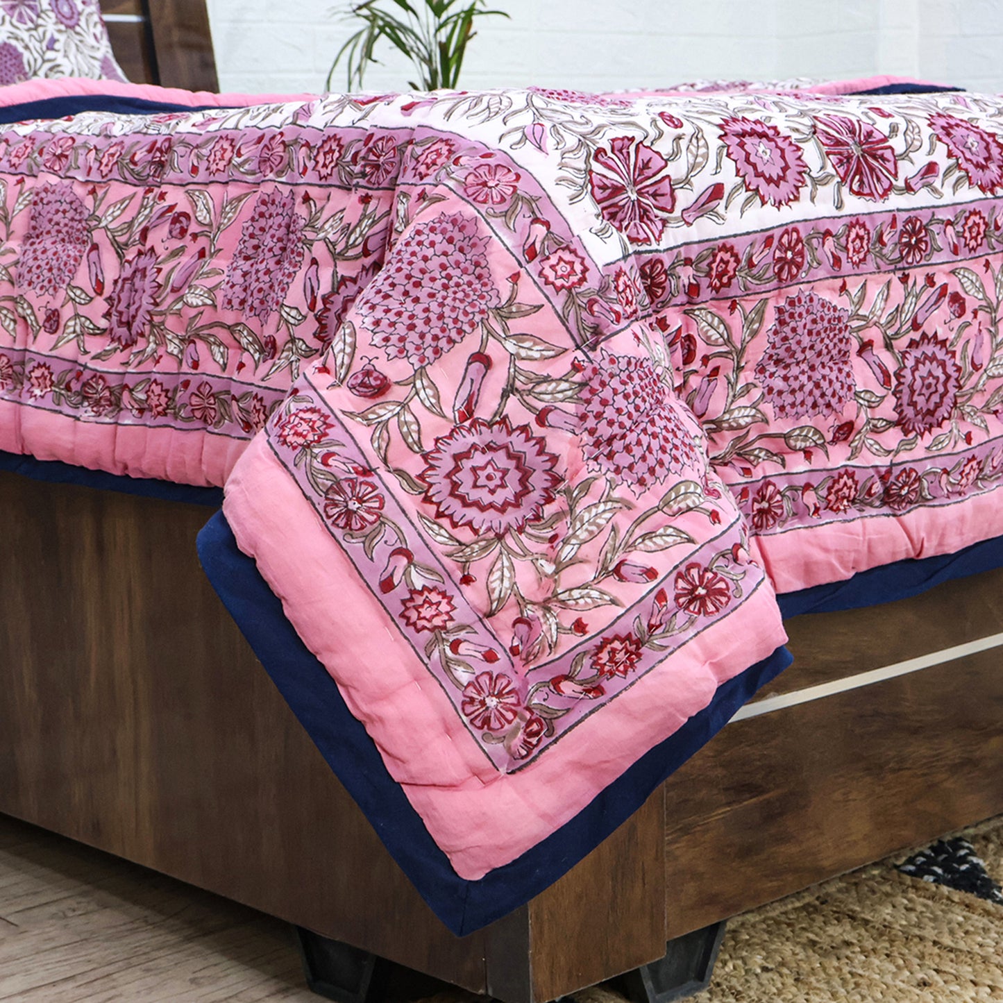 Pink and White Hand Block Printed Cotton - My Store