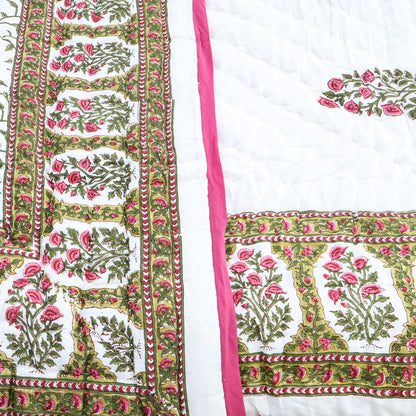 Pink With Green Handmade Block Printed Cotton Quilts - My Store