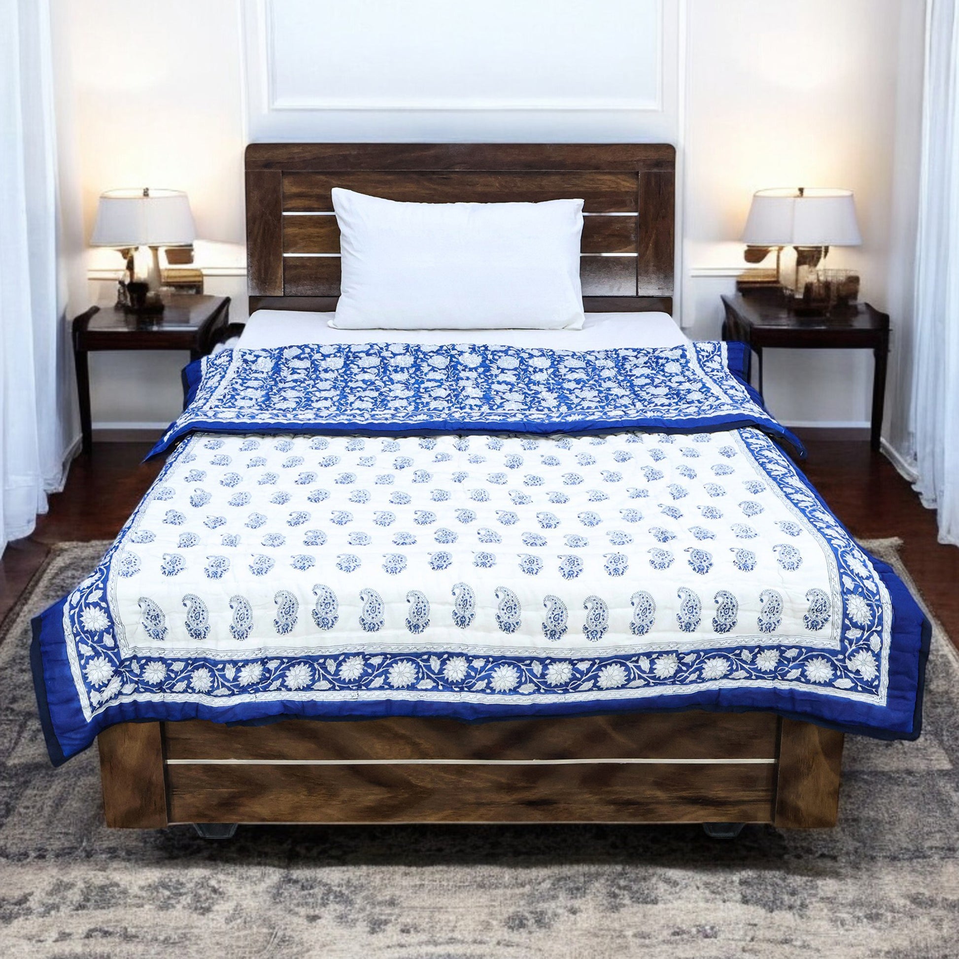 Blue and White Reversible Cotton Quilts - My Store