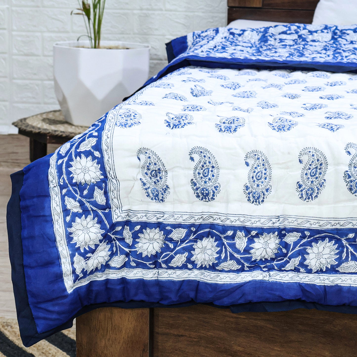 Blue and White Reversible Cotton Quilts - My Store