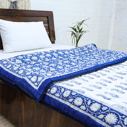 Blue and White Reversible Cotton Quilts - My Store