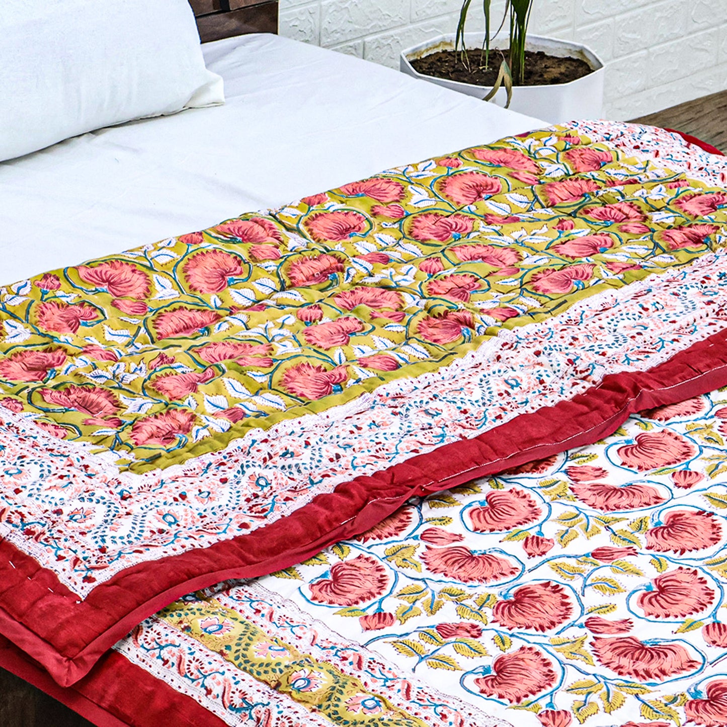 Red and Pink Handmade Cotton Quilts - My Store