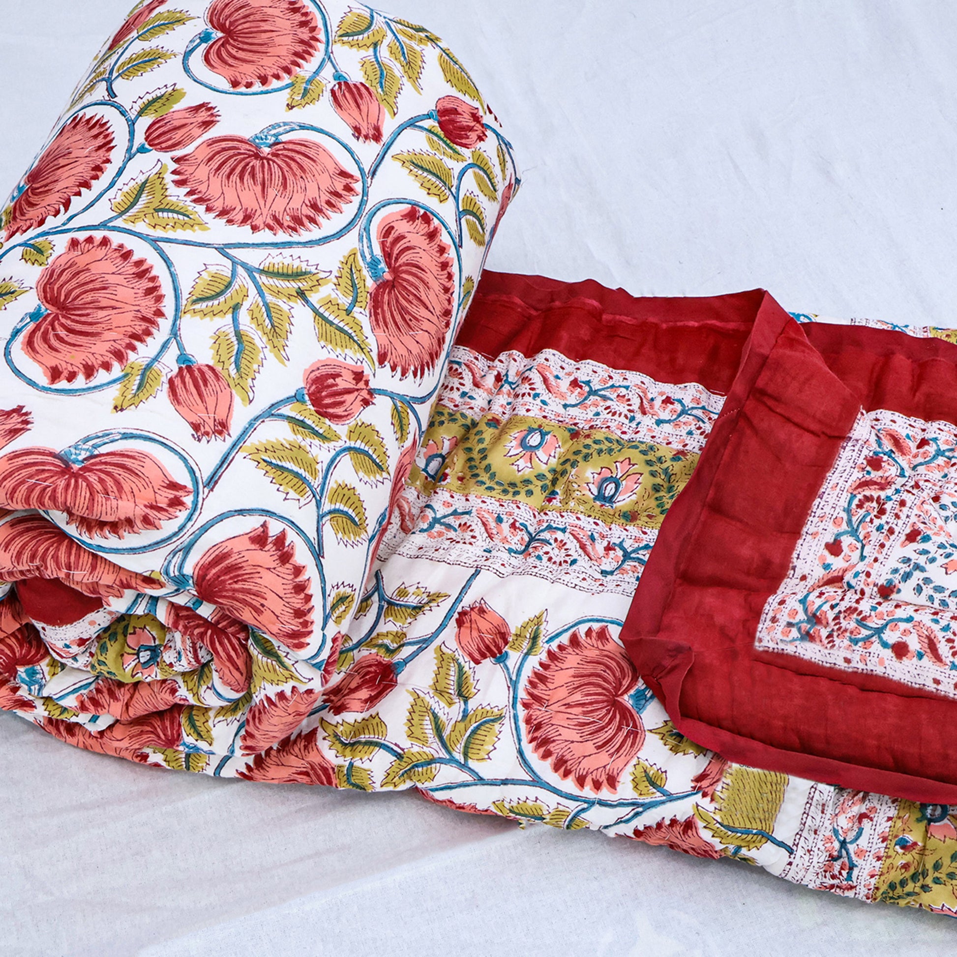 Red and Pink Handmade Cotton Quilts - My Store